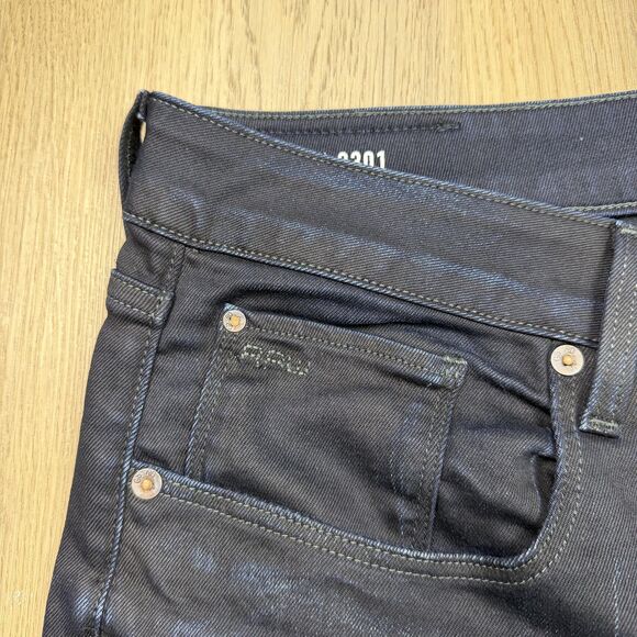G-Star RAW 3301 Slim Jeans Mens 40x32 Blue Dark Wash Denim Straight Leg Pants - Picture 3 of 11